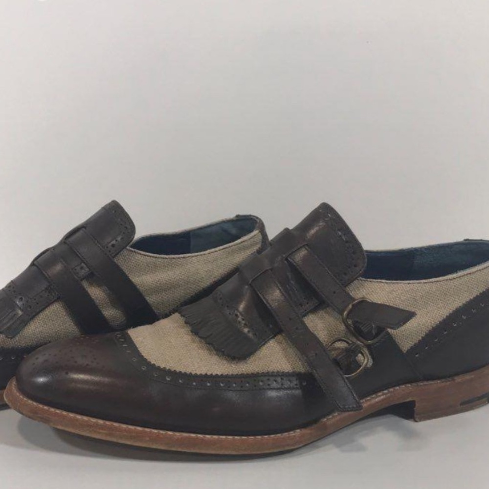 Men’s Barker Of England Double Monk Strap Oxfords Two Tone Tan/Brown Size 9.5